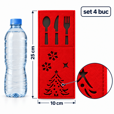 Huse decorative pentru tacâmuri de Crăciun - roșu (set 4 buc) - CraftUp