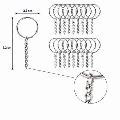Inele breloc argintii 2.5cm cu lanț (200 buc) - CraftUp