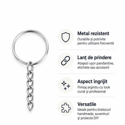 Inele breloc argintii 2.5cm cu lanț (200 buc) - CraftUp