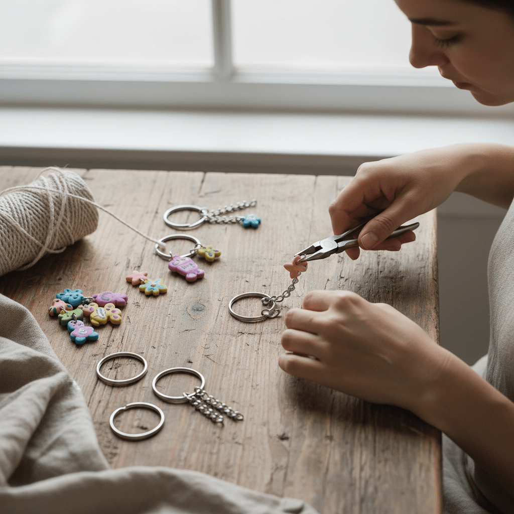 Inele breloc argintii 2.5cm cu lanț (200 buc) - CraftUp