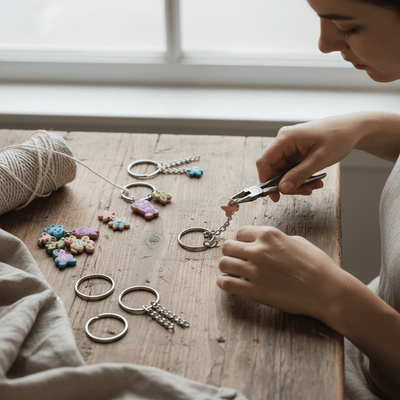 Inele breloc argintii 2.5cm cu lanț (200 buc) - CraftUp