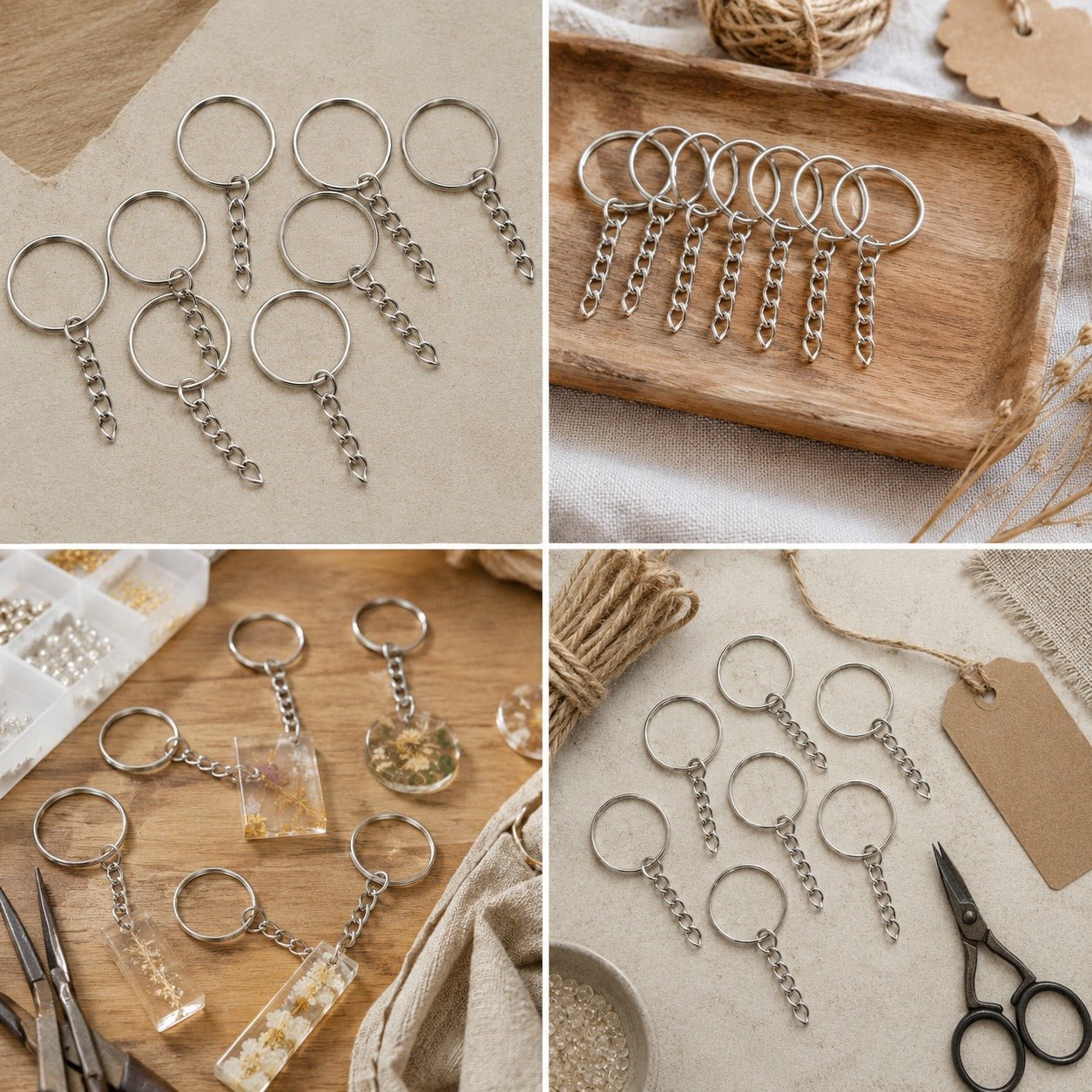 Inele breloc argintii 2.5cm cu lanț (200 buc) - CraftUp