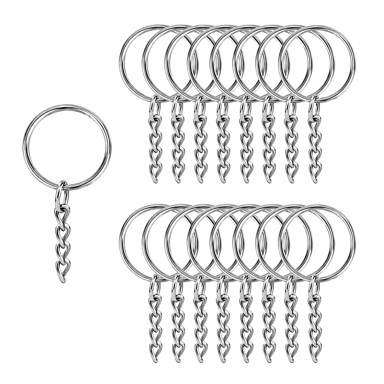 Inele breloc argintii 2.5cm cu lanț (200 buc) - CraftUp