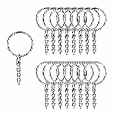 Inele breloc argintii 2.5cm cu lanț (200 buc) - CraftUp