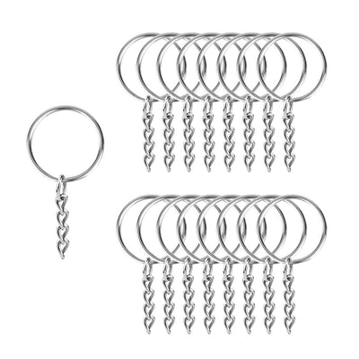 Inele breloc argintii 2.5cm cu lanț (270g ~ 100 buc) - CraftUp