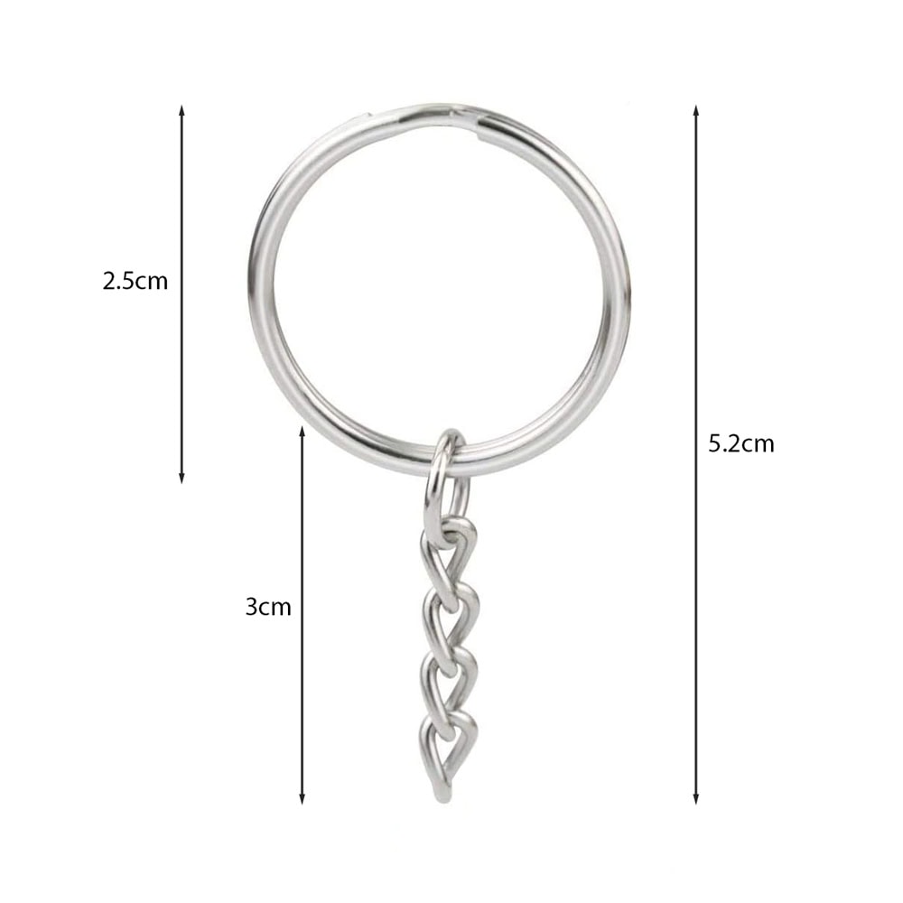 Inele breloc argintii 2.5cm cu lanț (270g ~ 100 buc) - CraftUp