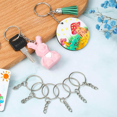 Inele breloc argintii 3cm cu lanț (set 200 buc) - CraftUp