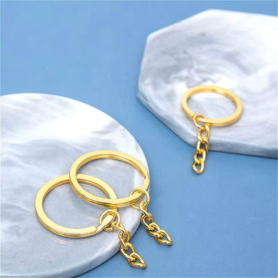 Inele breloc aurii 2.5cm cu lanț (set 200 buc) - CraftUp