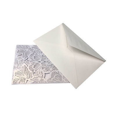 Invitație din hârtie pentru evenimente model floral 18x12,5cm - alb (set 10 buc) - CraftUp