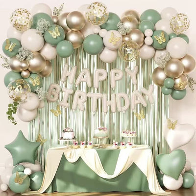 Kit arcadă baloane cu perdea și litere Happy Birthday - verde - CraftUp