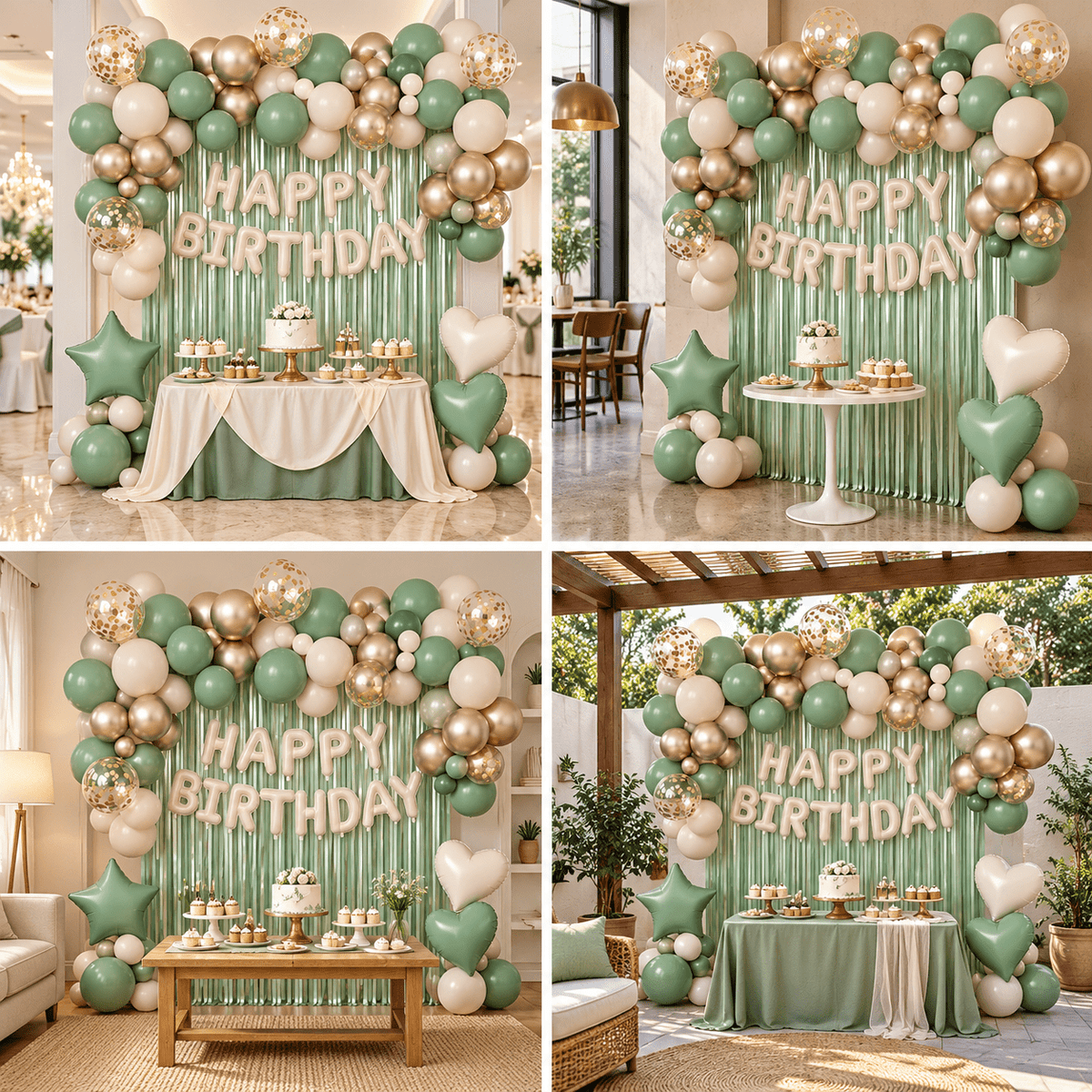 Kit arcadă baloane cu perdea și litere Happy Birthday - verde - CraftUp