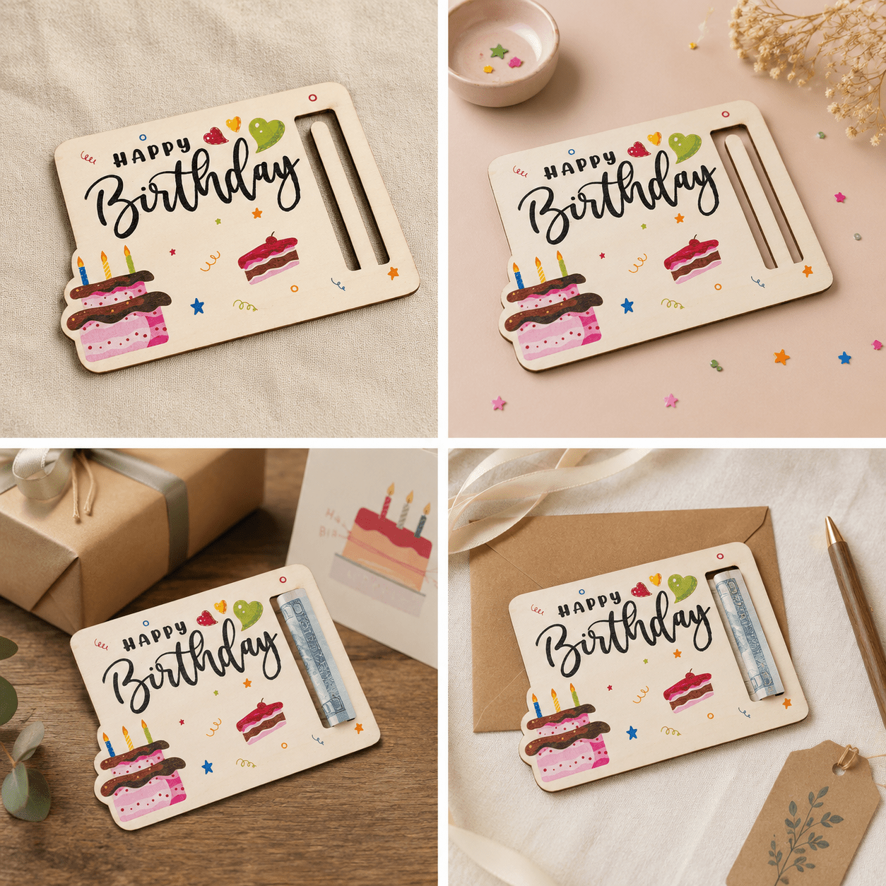 Plăcuță din lemn pentru bani Happy Birthday - CraftUp