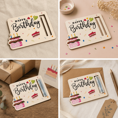 Plăcuță din lemn pentru bani Happy Birthday - CraftUp
