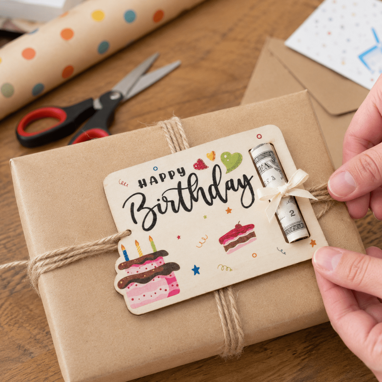 Plăcuță din lemn pentru bani Happy Birthday - CraftUp