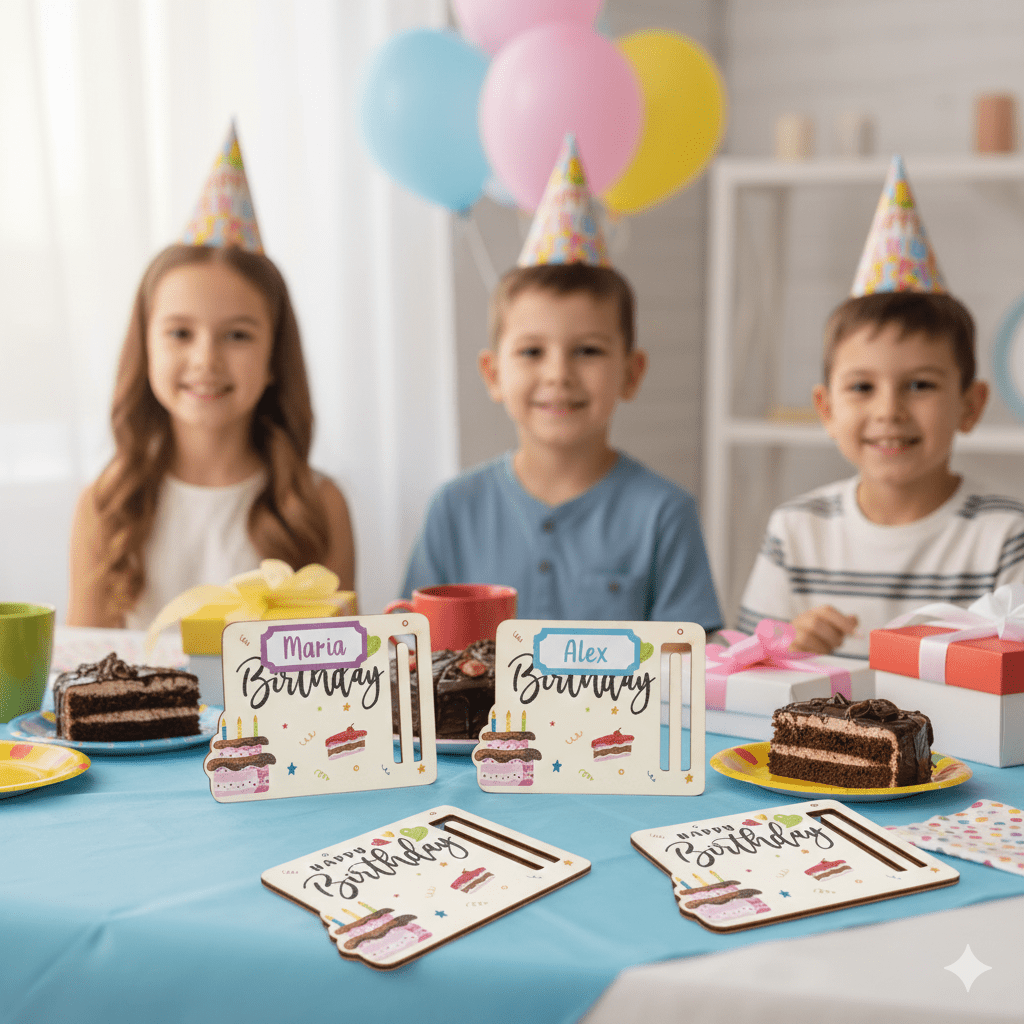 Plăcuță lemn Happy Birthday - model baloane - 10x13cm - CraftUp