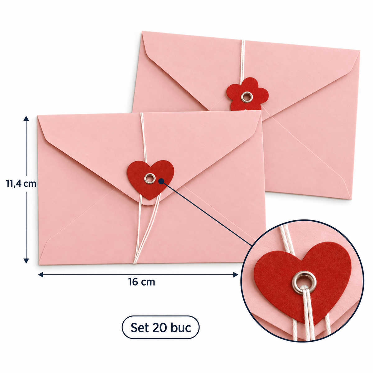 Plicuri cu șnur și închizătoare roșie inimă sau floare - roz (set 20 buc) - CraftUp