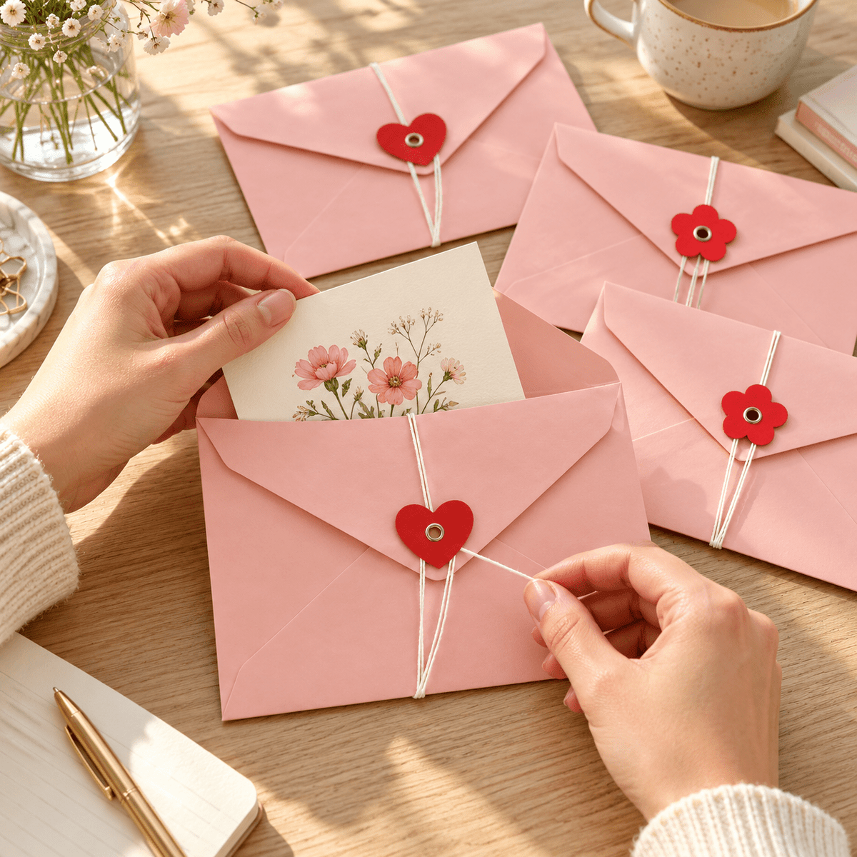 Plicuri cu șnur și închizătoare roșie inimă sau floare - roz (set 20 buc) - CraftUp