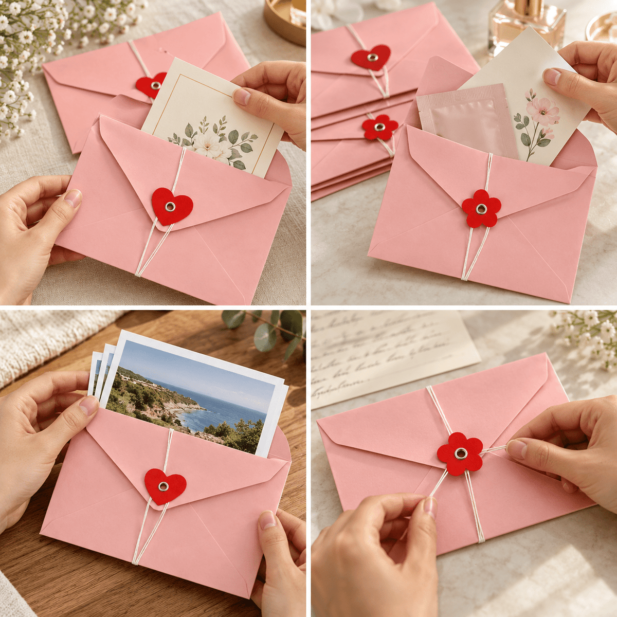 Plicuri cu șnur și închizătoare roșie inimă sau floare - roz (set 20 buc) - CraftUp