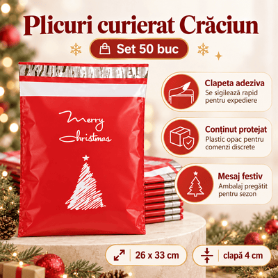 Plicuri curierat de Crăciun cu mesaj - roșu (set 50 buc) - CraftUp