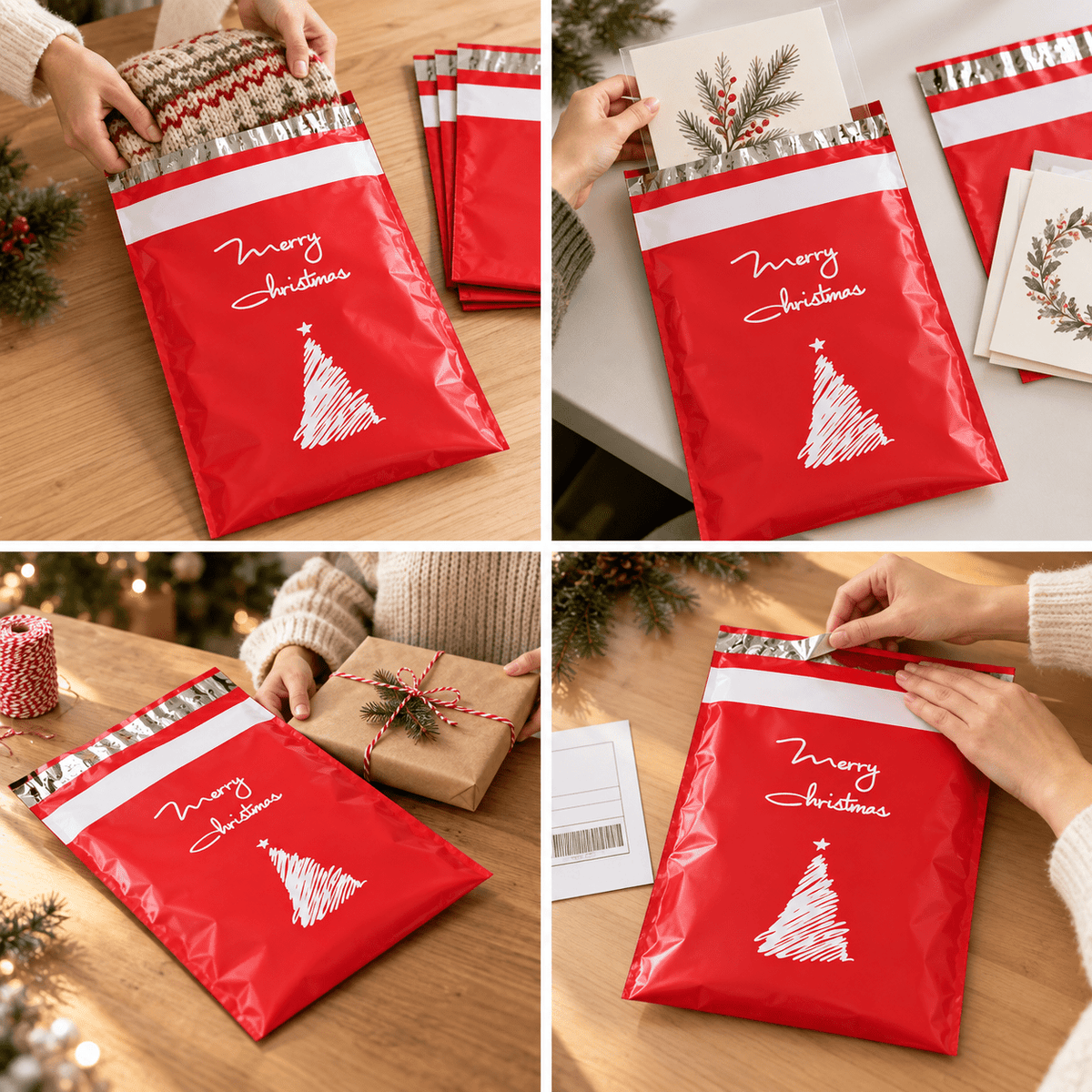 Plicuri curierat de Crăciun cu mesaj - roșu (set 50 buc) - CraftUp