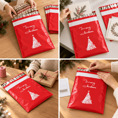 Plicuri curierat de Crăciun cu mesaj - roșu (set 50 buc) - CraftUp