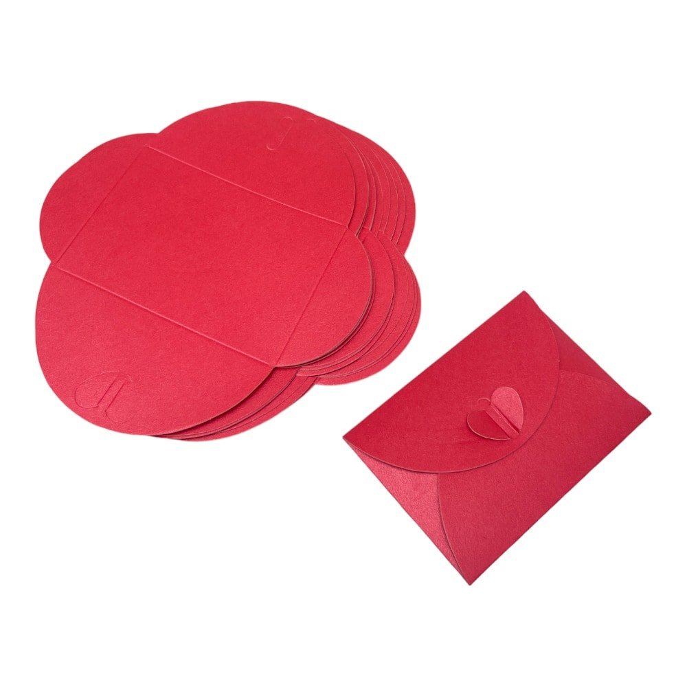 Plicuri hârtie cu închidere în formă de inimă - roșu (set 20 buc) 10x7cm - CraftUp