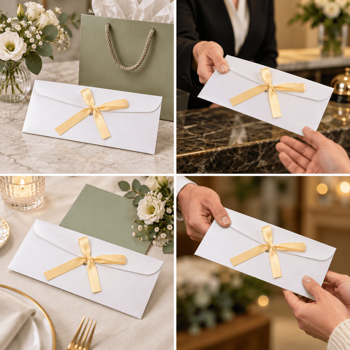 Plicuri sidefate cu fundiță din satin - alb (set 10 buc) - CraftUp