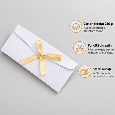 Plicuri sidefate cu fundiță din satin - alb (set 10 buc) - CraftUp