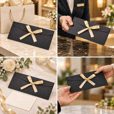 Plicuri sidefate cu fundiță din satin - negru (set 10 buc) - CraftUp
