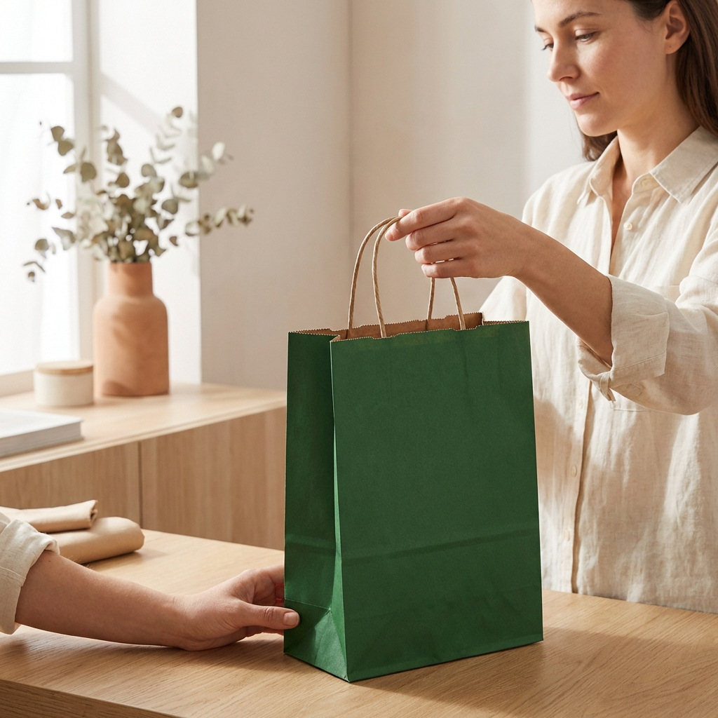 Sacoșe hârtie cu mâner răsucit - verde închis (set 12 buc)