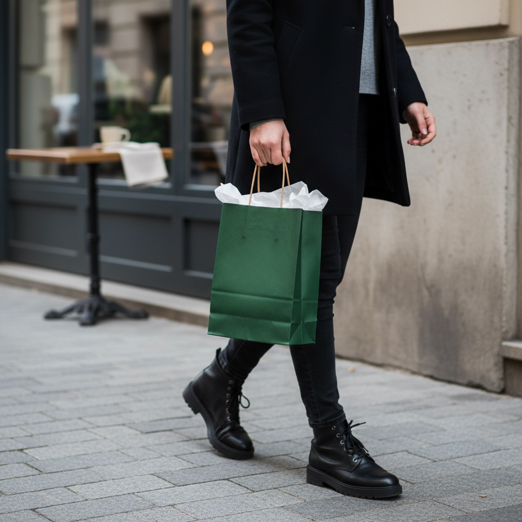 Sacoșe hârtie cu mâner răsucit - verde închis (set 12 buc)