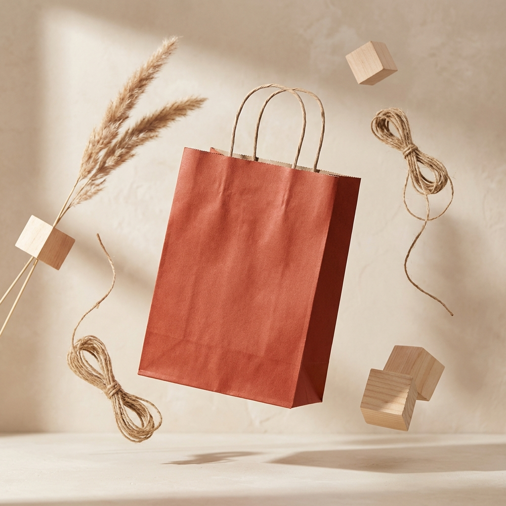 Sacoșe hârtie cu mâner răsucit - vișiniu (set 12 buc)