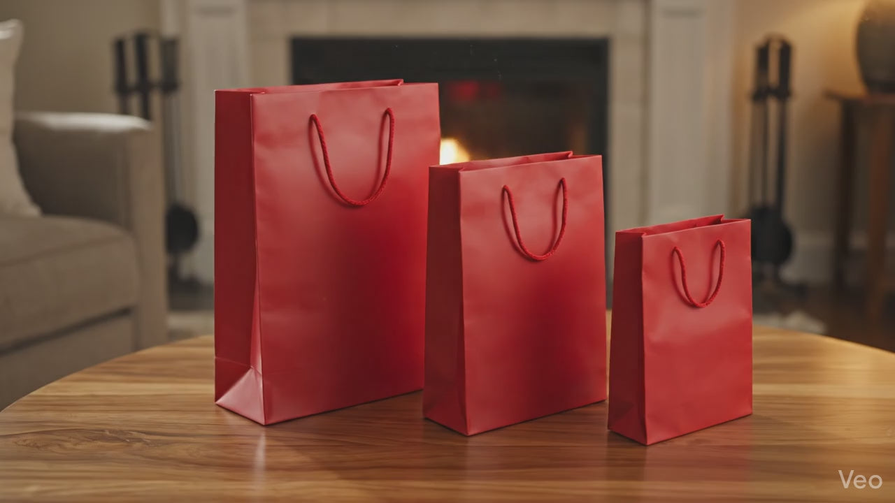 Încărcați videoclipul: Pungi cadou dreptunghiulare uni - roșu (set 12 buc)