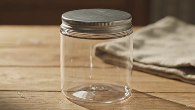 Borcan rotund transparent cu capac aluminiu