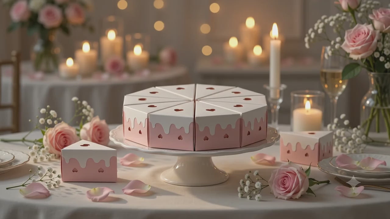 Cutie felie de tort cu inimioare - roz (set 8 buc)