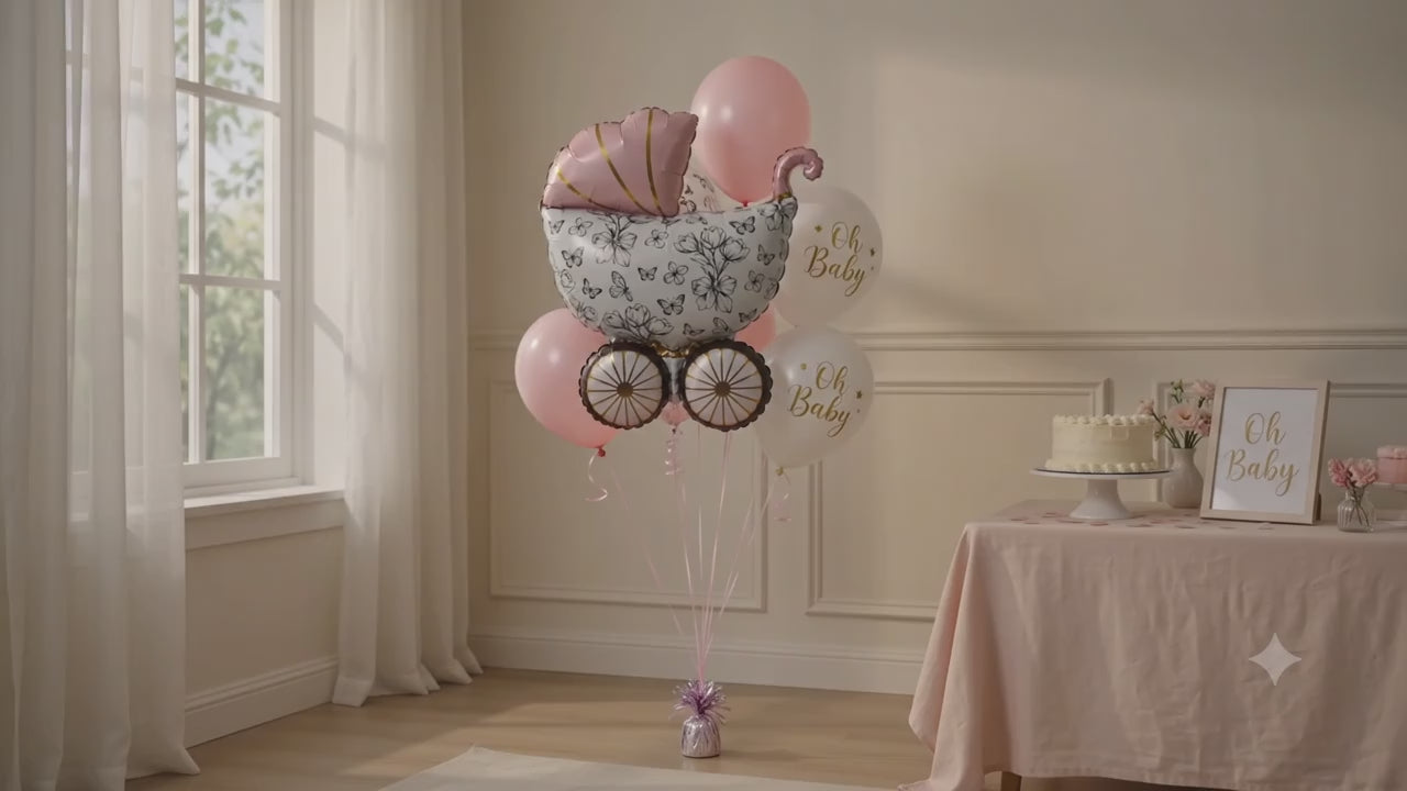 Încărcați videoclipul: Set baloane Oh Baby cărucior - roz (set 5 buc baloane diferite)