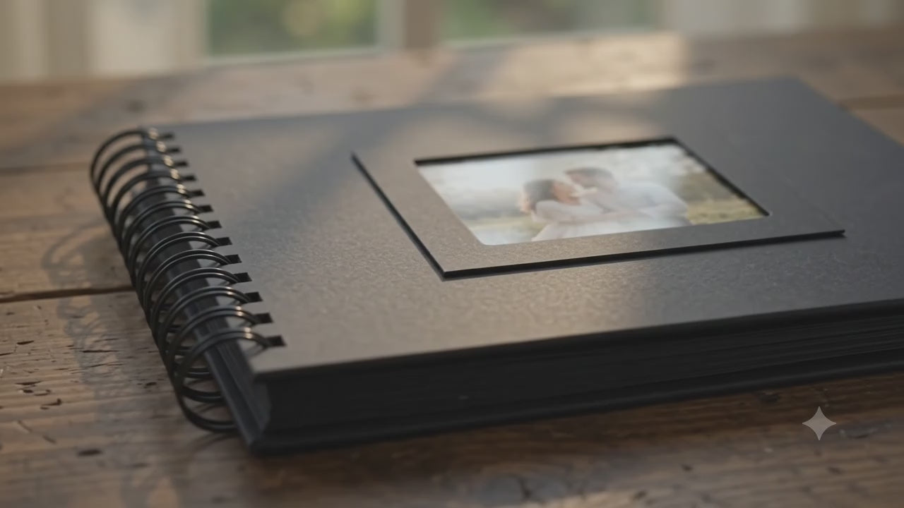 Încărcați videoclipul: Album Foto Tip Scrapbook cu Spirală și Închidere Panglică