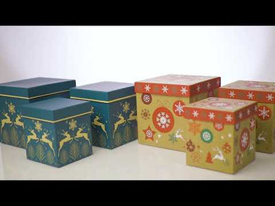 Set 3 cutii pătrate de Crăciun – model globuri multicolore