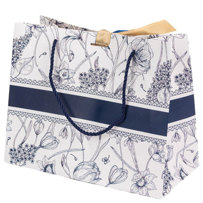 Pungă model floral cu 2 panglici colorate și mâner din sfoară - albastru (set 10 buc) 25x12x20cm - CraftUp