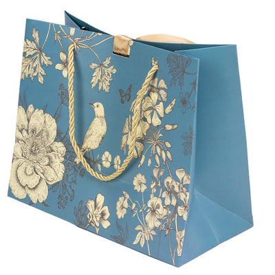 Pungă model floral cu 2 panglici colorate și mâner din sfoară - turcoaz (set 10 buc) 25x12x20cm - CraftUp