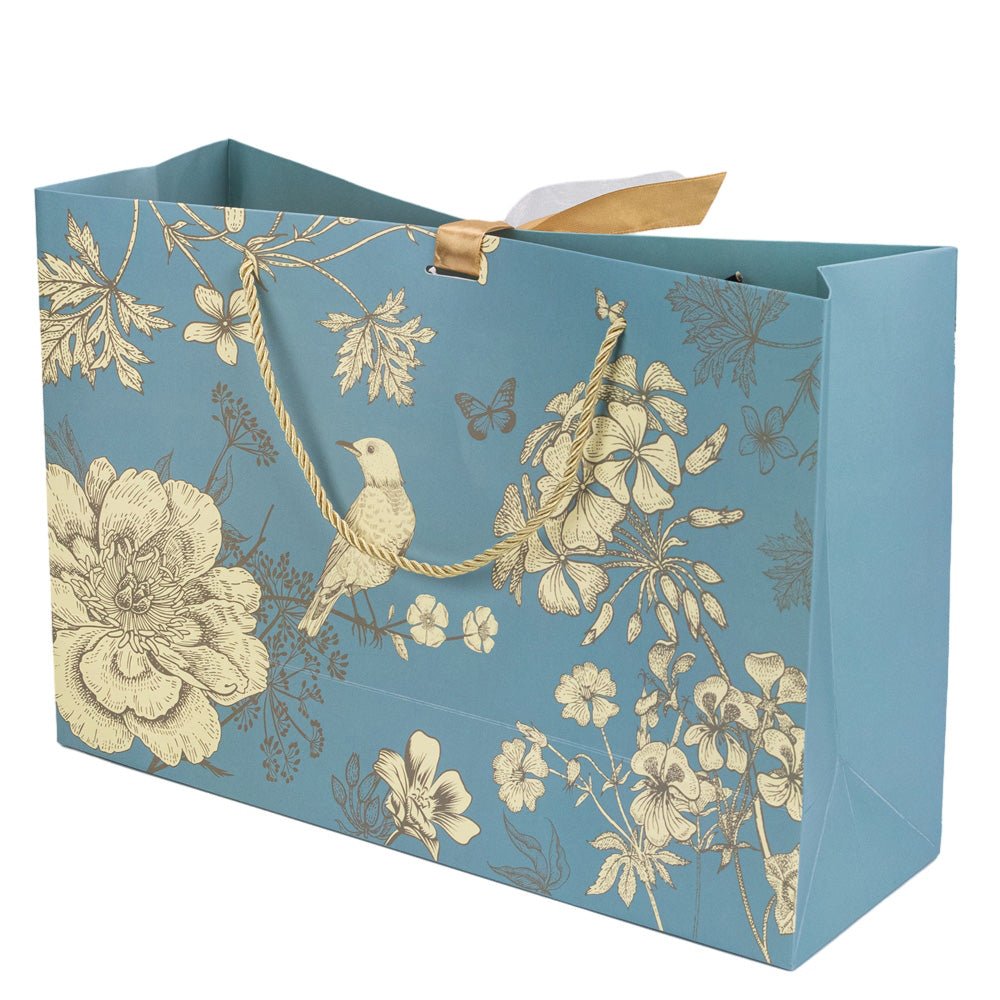 Pungă model floral cu 2 panglici colorate și mâner din sfoară - turcoaz (set 10 buc) 36x12x24cm - CraftUp