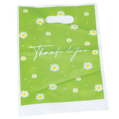 Pungă plastic Thank you cu margarete - verde (set 50 buc) - 17x25cm - CraftUp