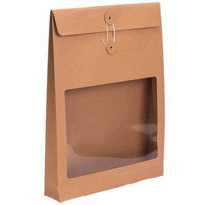 Pungă stand up cu fereastră și închidere cu sfoară - kraft (set 10 buc) 36x27x5cm - CraftUp