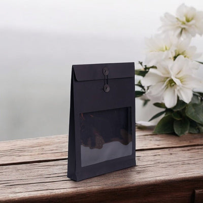 Pungă stand up cu fereastră și închidere cu sfoară - negru (set 10 buc) 36x27x5cm - CraftUp