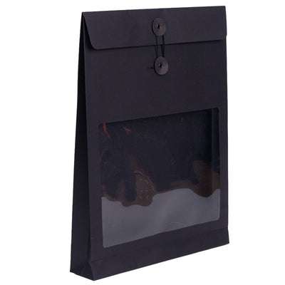 Pungă stand up cu fereastră și închidere cu sfoară - negru (set 10 buc) 36x27x5cm - CraftUp