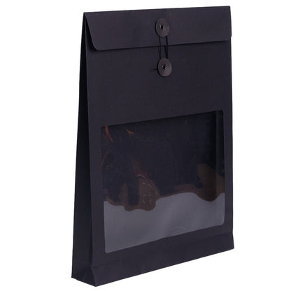 Pungă stand up cu fereastră și închidere cu sfoară - negru (set 10 buc) 36x27x5cm - CraftUp