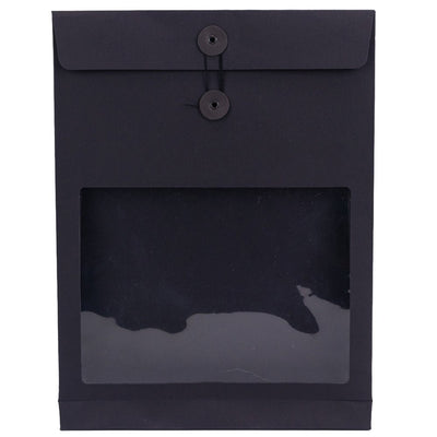 Pungă stand up cu fereastră și închidere cu sfoară - negru (set 10 buc) 36x27x5cm - CraftUp
