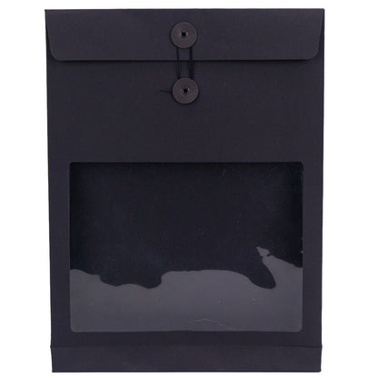 Pungă stand up cu fereastră și închidere cu sfoară - negru (set 10 buc) 36x27x5cm - CraftUp