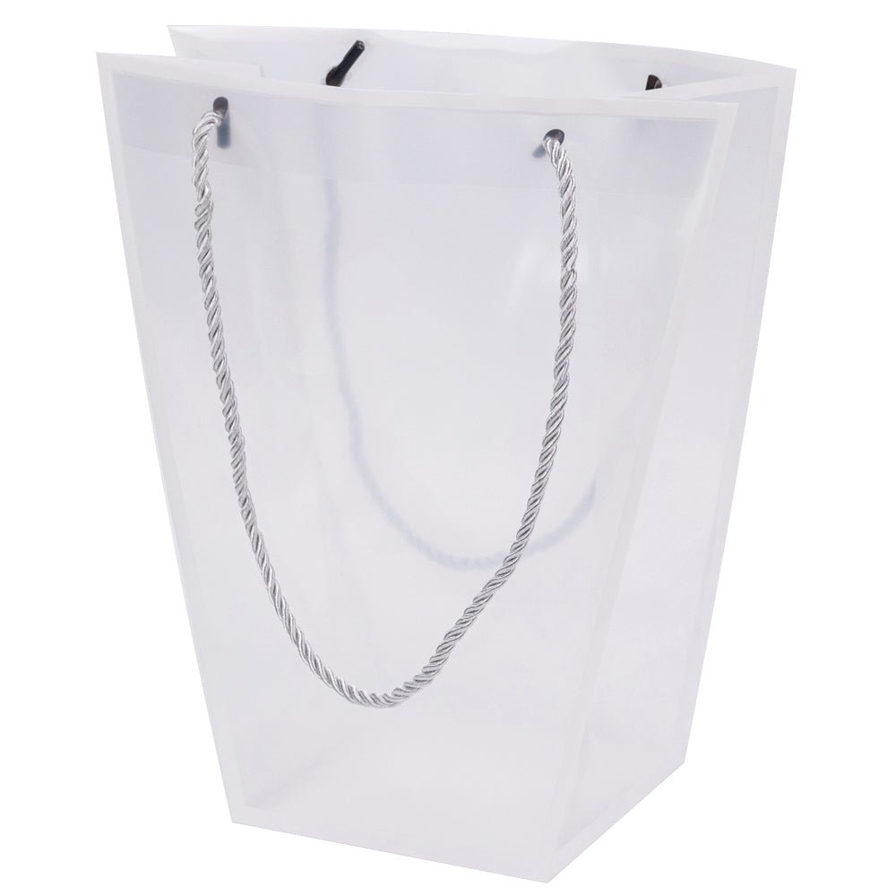 Pungă trapez din plastic cu mânere din sfoară - alb (set 10 buc) 26x24x12cm - CraftUp
