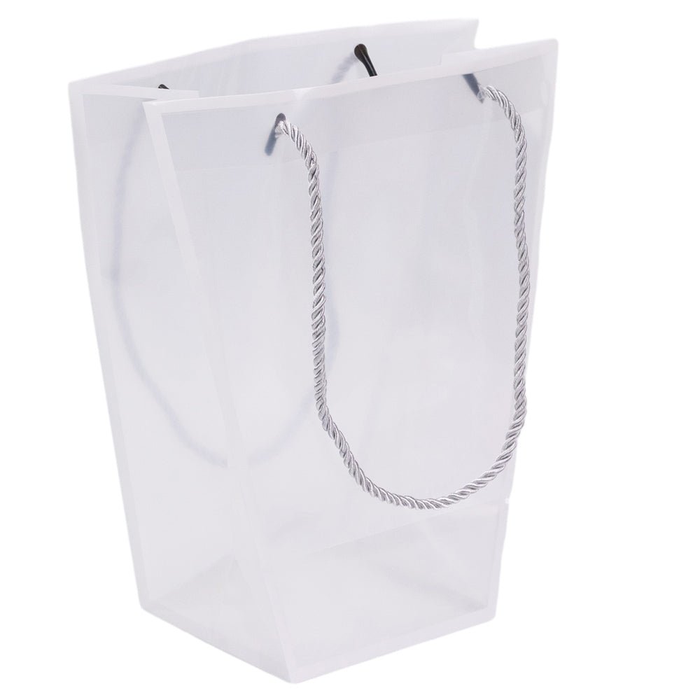 Pungă trapez din plastic cu mânere din sfoară - alb (set 10 buc) 26x24x12cm - CraftUp
